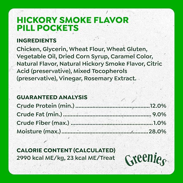 GREENIES PILL POCKETS FOR DOGS LARGE SIZE, DOG TREAT POUCH FOR CAPSULE MEDICATION, HICKORY SMOKE FLAVOR, 7.9 OZ. POUCH