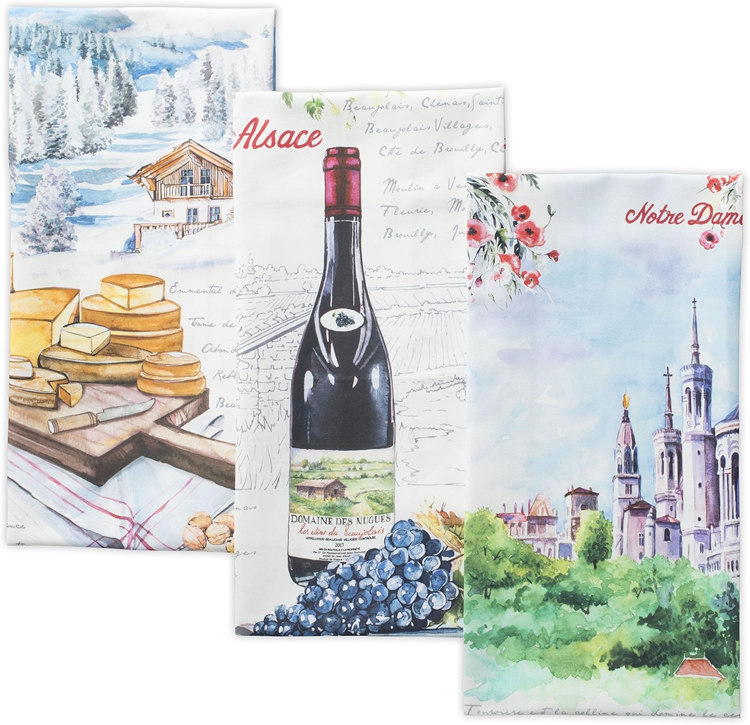 Maison d' Hermine Obernai 100% Cotton Set of 3 Kitchen Towels 20 Inch by 27.5 inch