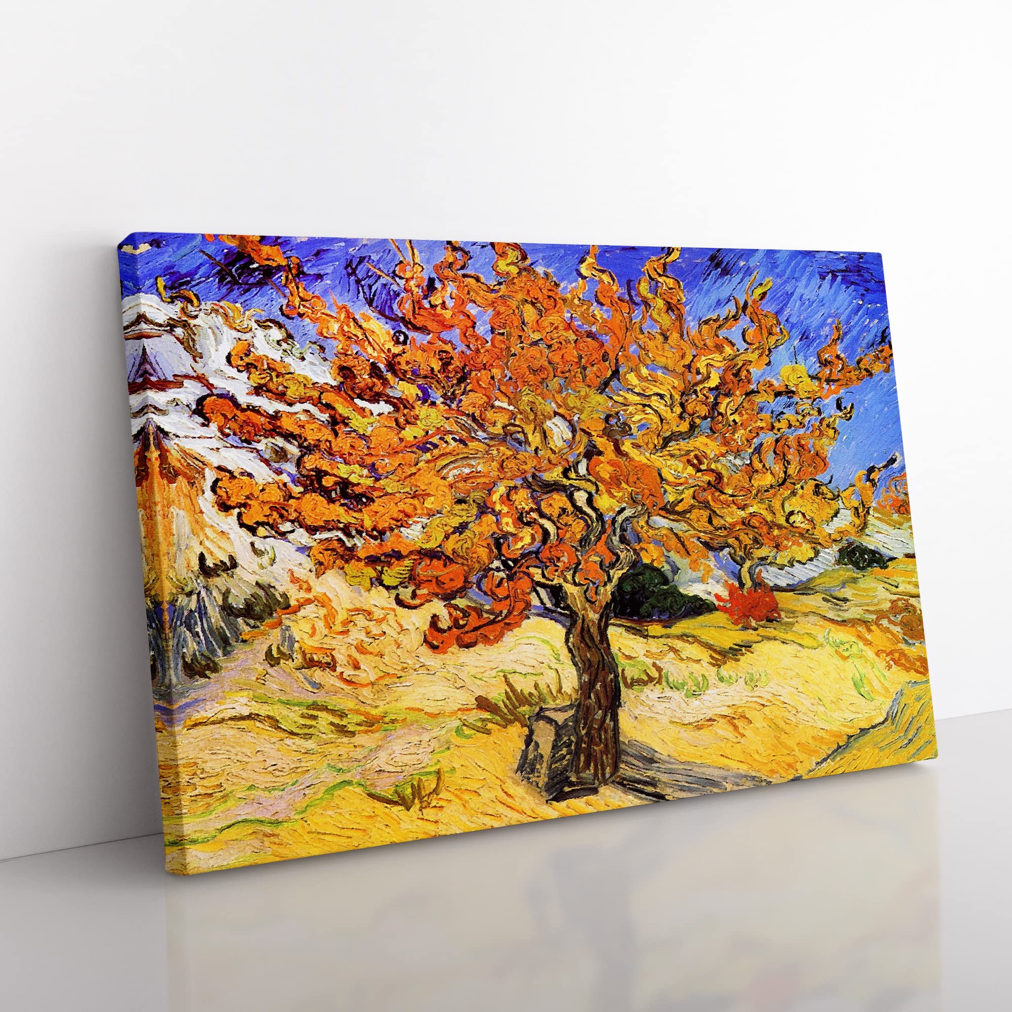 Mulberry Tree By Vincent Van Gogh Classic Painting Canvas Wall Art Print Ready to Hang, Framed Picture for Living Room Bedroom Home Office Décor, 50x35 cm (20x14 Inch)