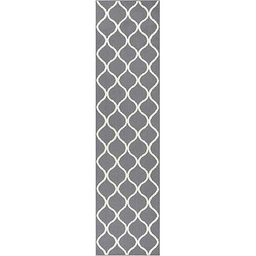Maples Rugs Rebecca Contemporary Runner Rug Non Slip Hallway Entry Carpet [Made in USA], 2'6 x 10, Grey/White