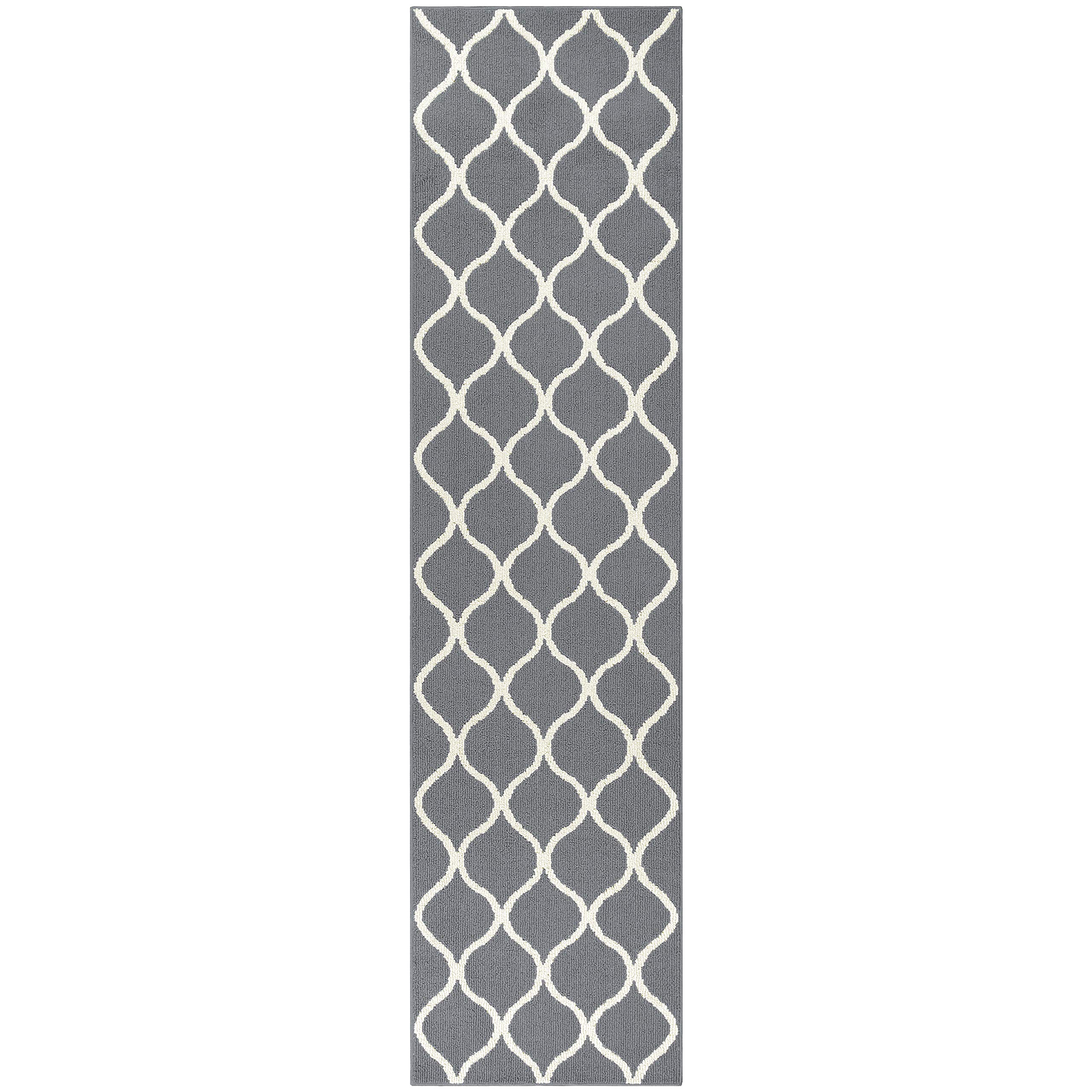Maples Rugs Rebecca Contemporary Runner Rug Non Slip Hallway Entry Carpet [Made in USA], 2'6 x 10, Grey/White