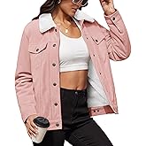 MAGCOMSEN Women's Corduroy Jacket Sherpa Fleece Lined Warm Winter Coat Button Down Casual Jacket with Pockets