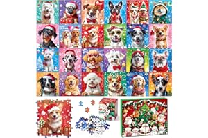 RIFAMEE Jigsaw Puzzles Advent Calendar Dogs 2024 for Kids Adult 24 Boxes 1008 Pieces Puzzles Countdown to Christmas Decorations