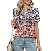 LOMON Womens Short Sleeve Tops Henley V-Neck T-Shirts Casual Pleated Blouses Dressy Loose Summer Clothes 2025 S-XXL