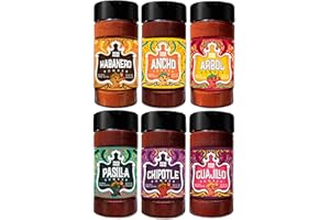 OLE RICO RICO RICO - Chile Powder Shaker Variety Pack: Ancho, Guajillo, Chile de Arbol, Habanero, Chipotle Morita, Pasilla, 4 oz (Pack of 6) by RICO RICO