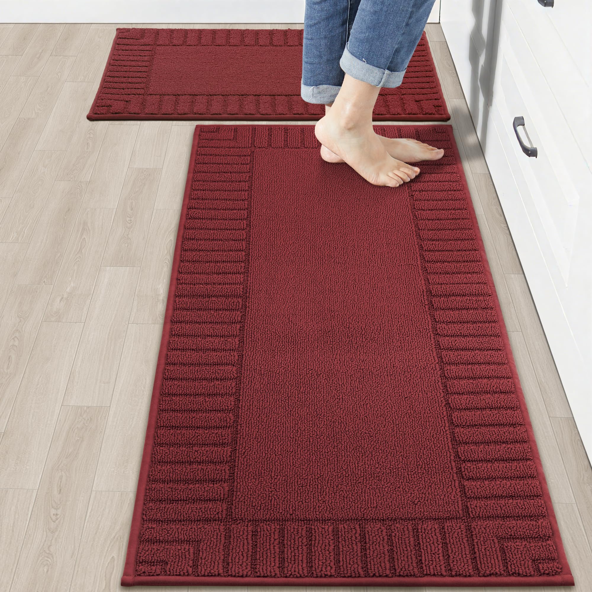 Photo 1 of BEQHAUSE-Kitchen-Rugs-and-Mats [2PCS] Non Slip Kitchen Mats for Floor,Machine Washable Burgundy Red Kitchen Rugs,Polypropylene Kitchen Floor Mat with TPR Backing 20x30inch/20x48inch