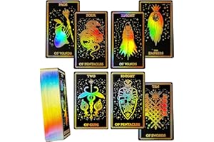 CRAFTERIAN Mistyc Minimalistic Tarot Cards with Rainbow Foil 78 Tarot Deck with Gold Edges, for Beginners and Experts with Guide Book. (Black)