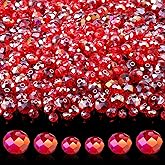 WILLBOND 600 Pcs Crystal Glass Beads for Jewelry Making Bulk Suncatcher Faceted Rondelle Loose Gemstone for Valentine's Day, Irish Holiday, Easter Bracelet DIY Crafts 8mm, 6mm, 4mm(Red AB Color)