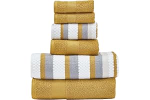 Modern Threads Pax 6-Piece Reversible Yarn Dyed Jacquard Towel Set - Bath Towels, Hand Towels, & Washcloths - Super Absorbent & Quick Dry - 100% Combed Cotton, Mustard