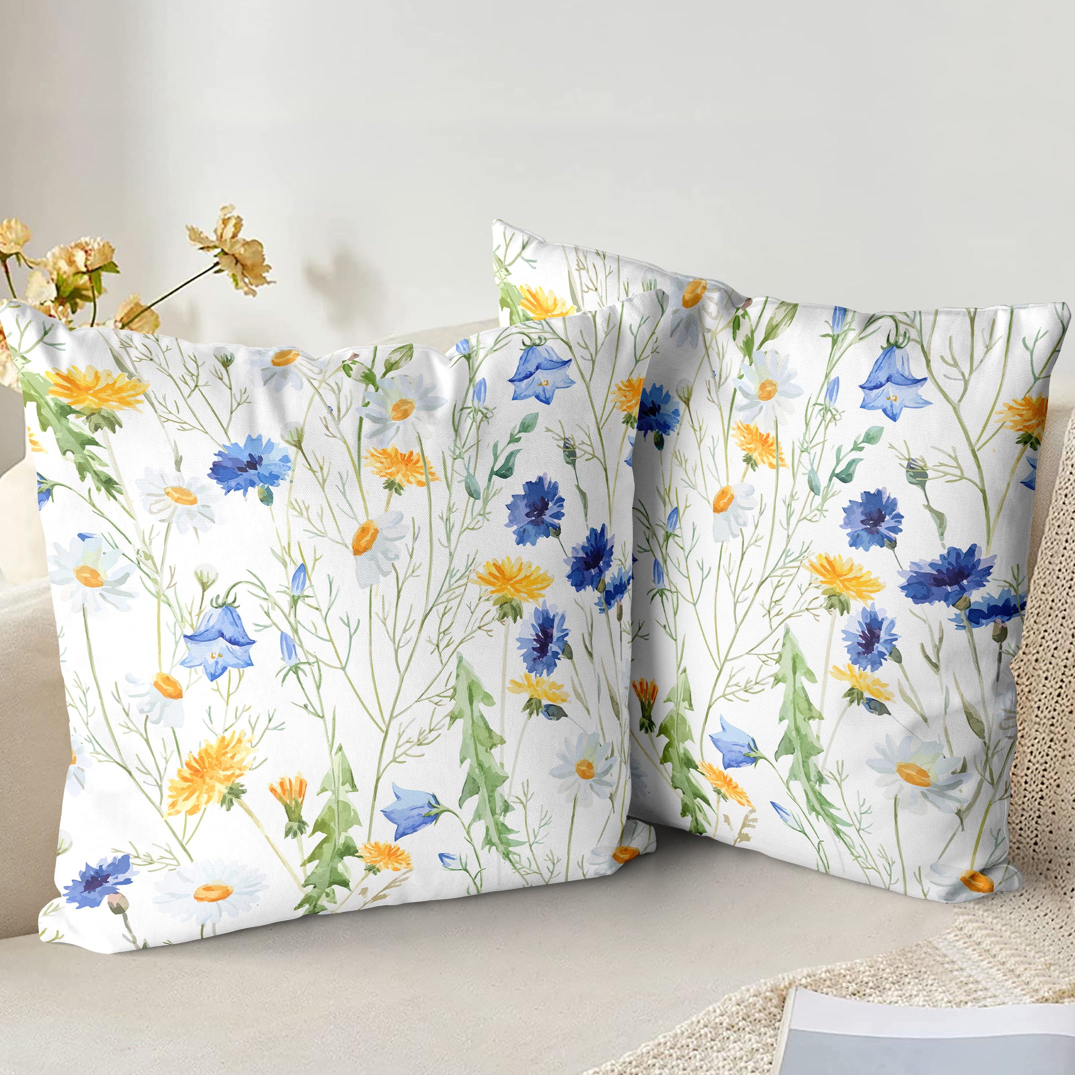 XPHZZL Cushion Covers Set of 2 Pack 50 x 50 cm - Soft Short Plush Double Sided Garden Floral Decorative Pillow Covers for Sofa Bed Garden Outdoor Spring Decor with Invisible Zipper 20 x 20 Inch-White
