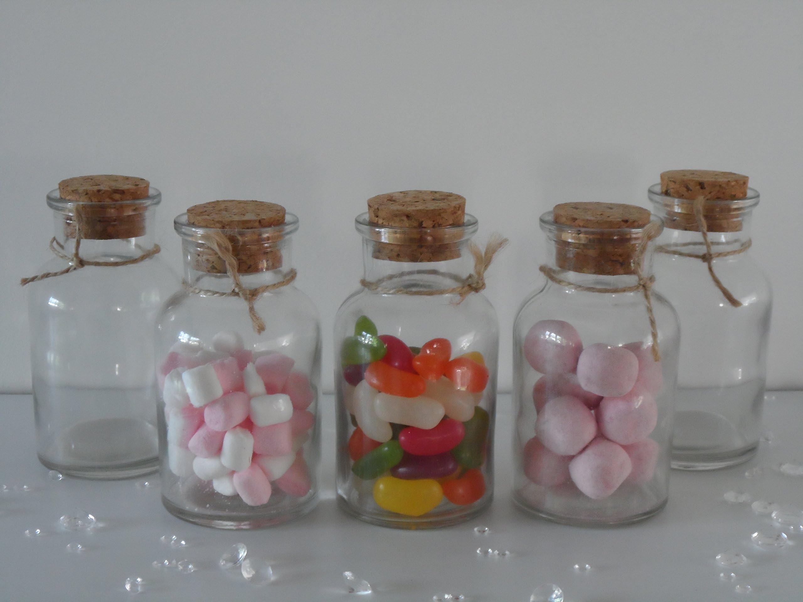 12 x Mini Glass Jars with Cork Lids for Party/Wedding Favours 6x10 cm