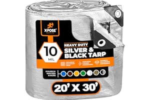 Heavy Duty Poly Tarp - 20' x 30' - 10 Mil Thick Waterproof, UV Blocking Protective Cover - Reversible Silver and Black - Lami