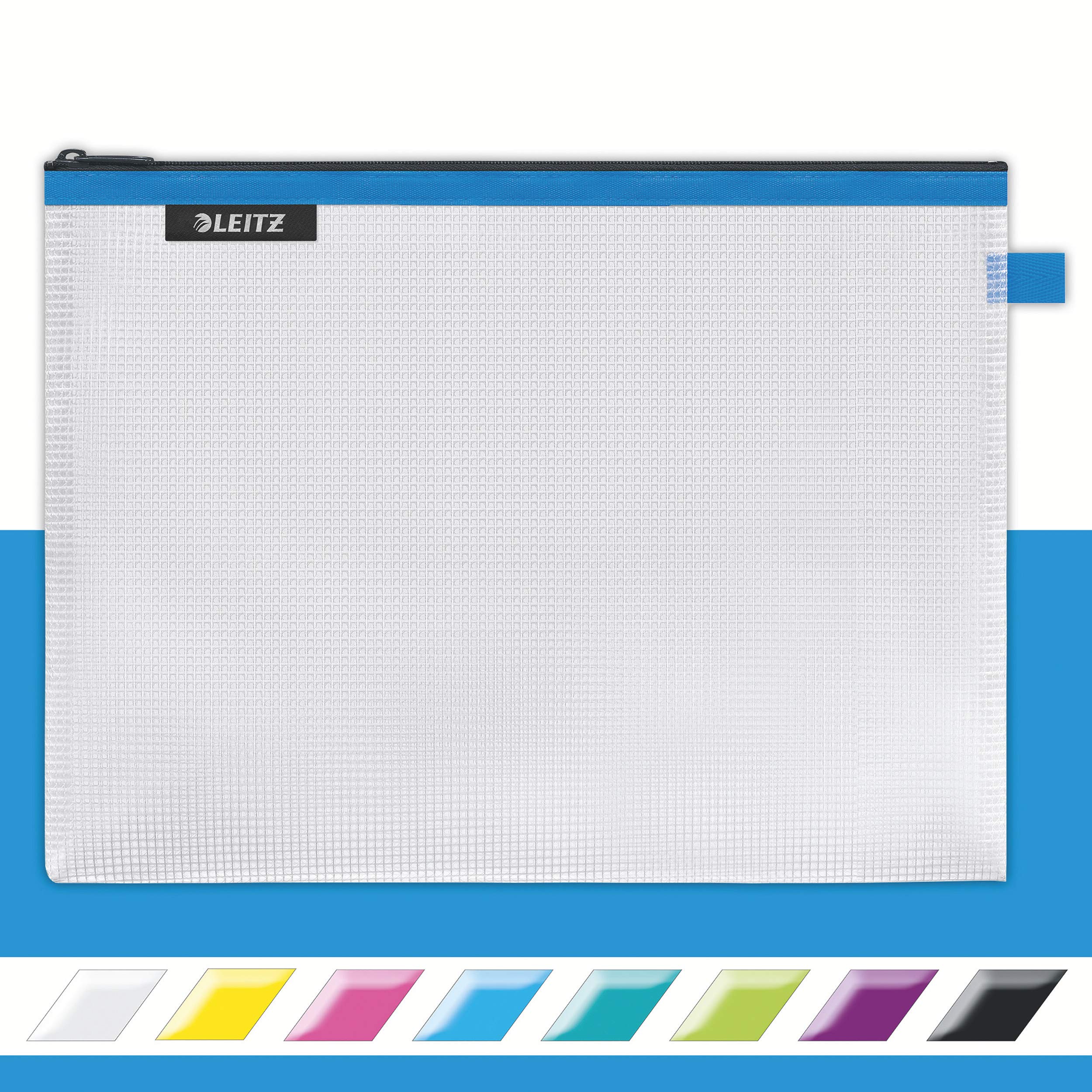 Leitz Wow Travel Pouch, Water Resistant, Translucent, Ideal for Visible Storage and Organisation, Large (A4) - Blue
