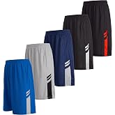 Essential Elements Mens Athletic Basketball Shorts 3 or 5 Pack, Quick Dry | Lightweight Sweat Wicking Gym Knit With Stretch Fit, Elastic Drawstring Waist and Pockets, for Running, Workouts and Sports