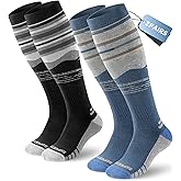 Supertrip 2 Pairs Merino Wool Ski Socks for Womens Mens, Full Cushion Thermal Winter Warm Thick Socks for Skiing Snowboarding