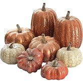 Artgar Pumpkin Decor, 8 PCS Halloween Pumpkin | Metal Cracked Design Foam Pumpkins for Fall Halloween Thanksgiving Harvest Home Mantel Tabletop Indoor Outdoor Decorations