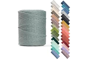 Recycled Cotton Macrame Cord 4mm x 240 Yards – Thick Single Strand Cord Made of Soft Cotton – Colored Macrame Rope Supplies for Decor, Crafts & Plant Wall Hangers by GANXXET, 720 Ft., Light Juniper