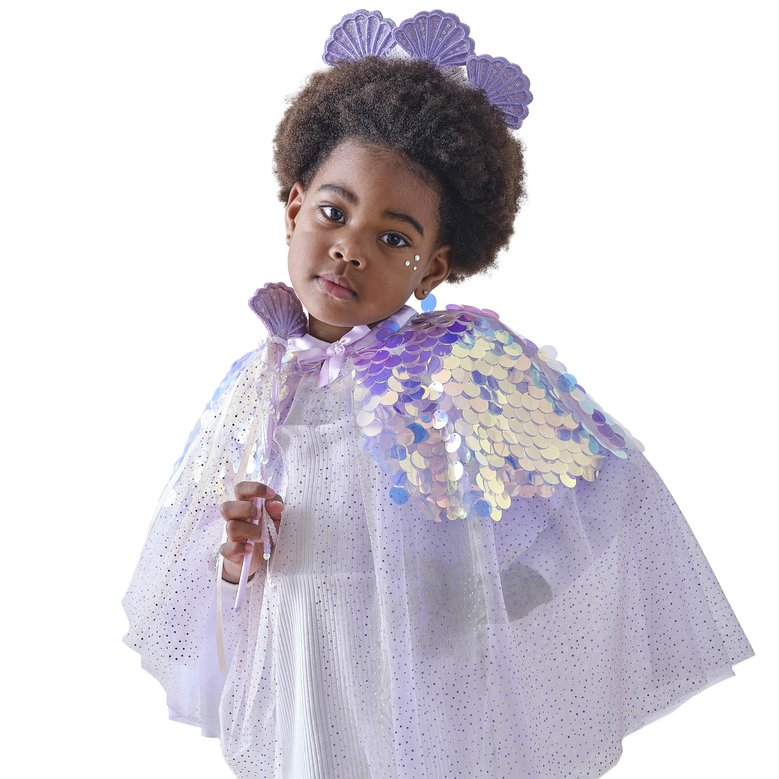 Ginger Ray Girls Purple Sequin Mermaid Shell Cape for Birthdays & Costume Parties Age: 3-7 Years