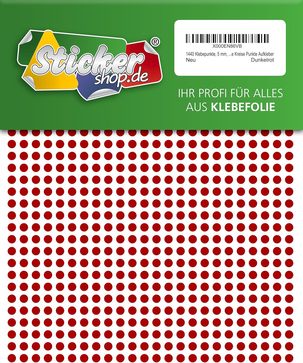 1440 Dots, 5 MM, dark red, PVC Waterproof Sticker Adhesive circular