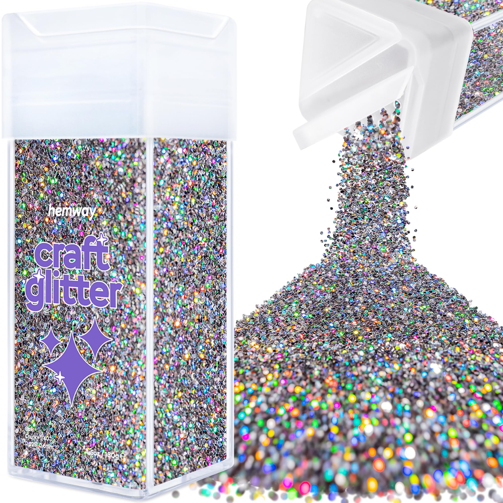 Hemway Glitter Shaker Gun Metal Grey Holographic 110g Chunky, Craft Glitter Shaker for Resin & Epoxy Crafts, Christmas Art Supplies, Nail, Body, Face, Eye, Festival, Crafting, Slime, Sparkle