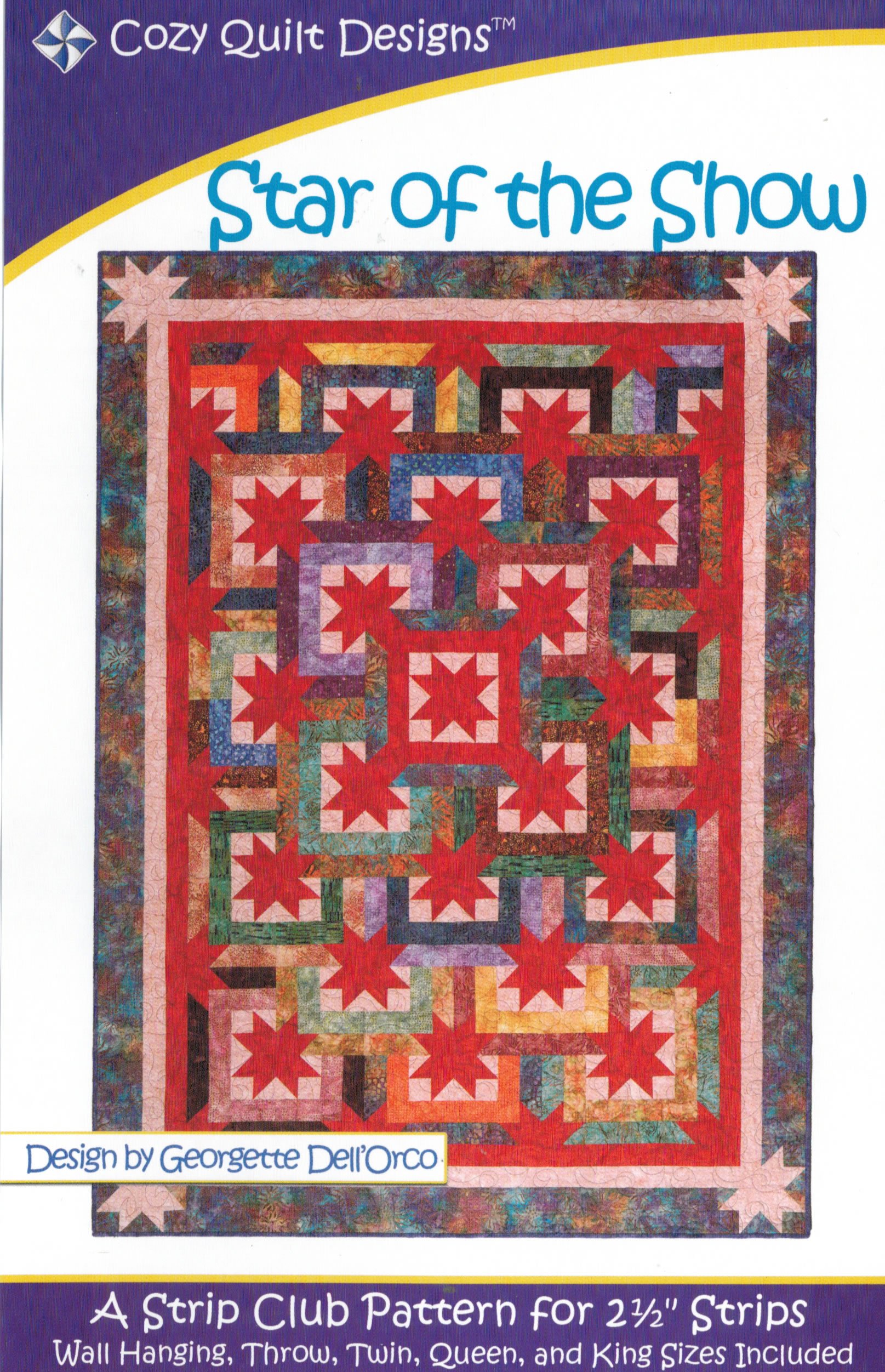 Star of The Show Quilt Sewing Pattern, Jelly Roll 2.5'' Strip Friendly, 5 Sizes Options