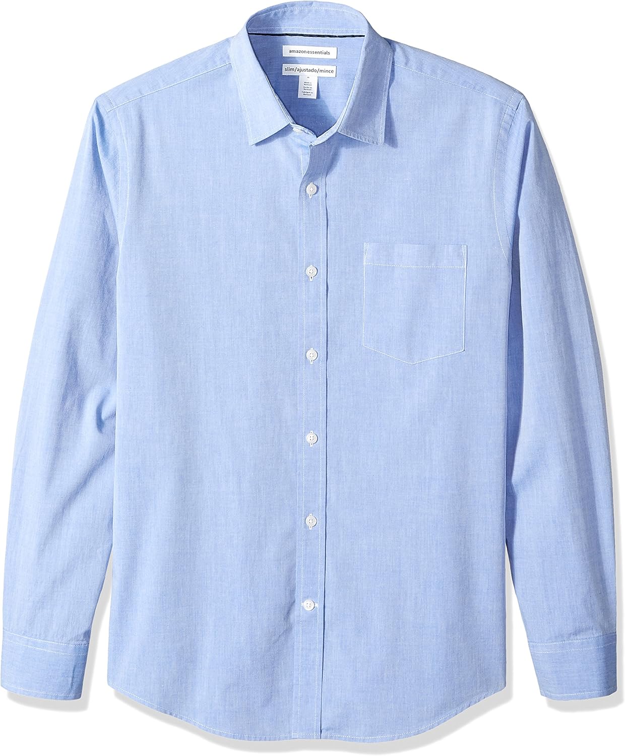  Essentials Men's Slim-Fit Long-Sleeve Solid Casual Poplin Shirt: Clothing