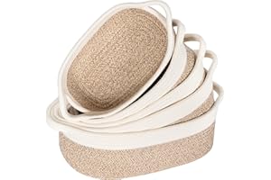 MINTWOOD Design 5-Piece Small Decorative Woven Storage Baskets Set for Shelves, Bathroom, Pantry and Nightstand Organizer, Catch All Tray for Organizing Gifts, Dog and Cat Toys, Light Brown