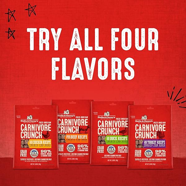 STELLA & CHEWY’S FREEZE-DRIED RAW DOG TREATS – CARNIVORE CRUNCH FOR TRAINING – NATURAL LIMITED INGREDIENT, GRAIN-FREE – PERFECT FOR PICKY EATERS – TURKEY RECIPE – 3.25 OZ BAG