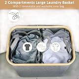 iEGrow 150L 2-Compartment Laundry Basket with Lid and Bamboo Handle Grey view 4