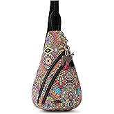 Sakroots On The Go Sling Bag for Women in Eco-Twill, Large Convertible Crossbody Backpack With Main Zipper Closer, Made From Recycled Materials - Rainbow Wanderlust
