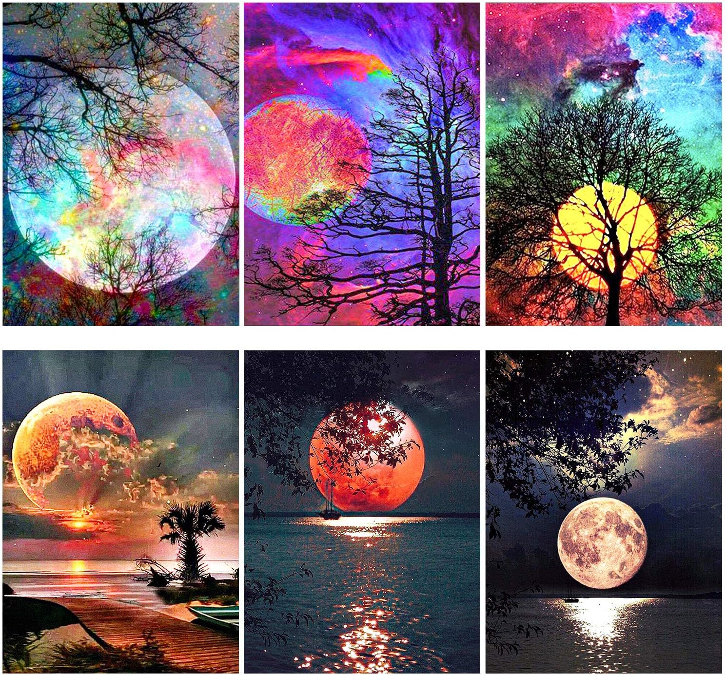 Aneco 6 Pack DIY 5D Diamond Painting Kit Bright Moon Pictures Full