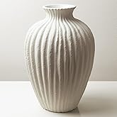 Homioray Handmade Ceramic Decorative Vase – Warm White Rustic Textured 10.4” Round Vase with Irregular Waves and Weathered Stone Finish for Home, Office, Farmhouse Decor