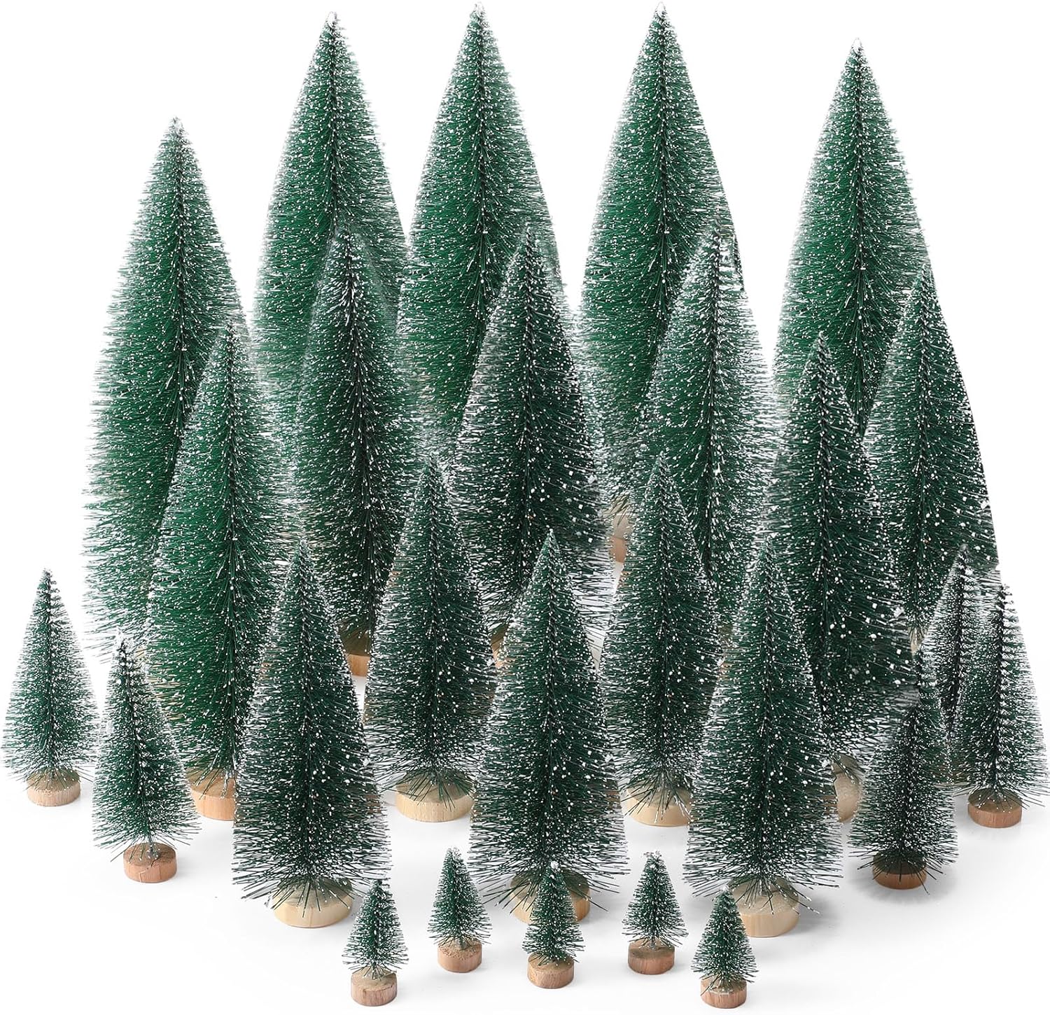 Trees - Geetery 25 Pieces Christmas Trees Artificial Pine Trees Sisal Trees Bottle Brush Trees with Wood Base for Christmas Party Home Table Village Craft Decorations (Green)