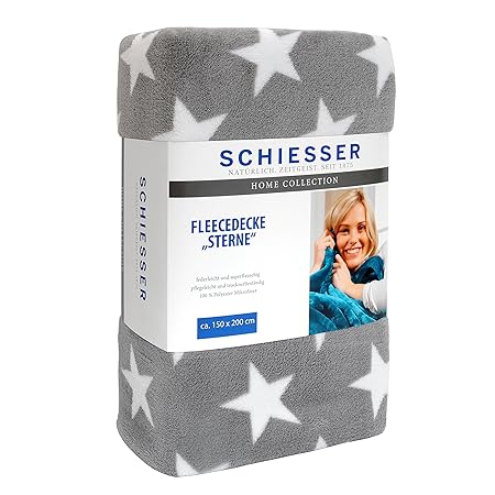 Schiesser Fleecedecke Sterne 150 x 200 cm grau / Wohndecke in versch. Farben