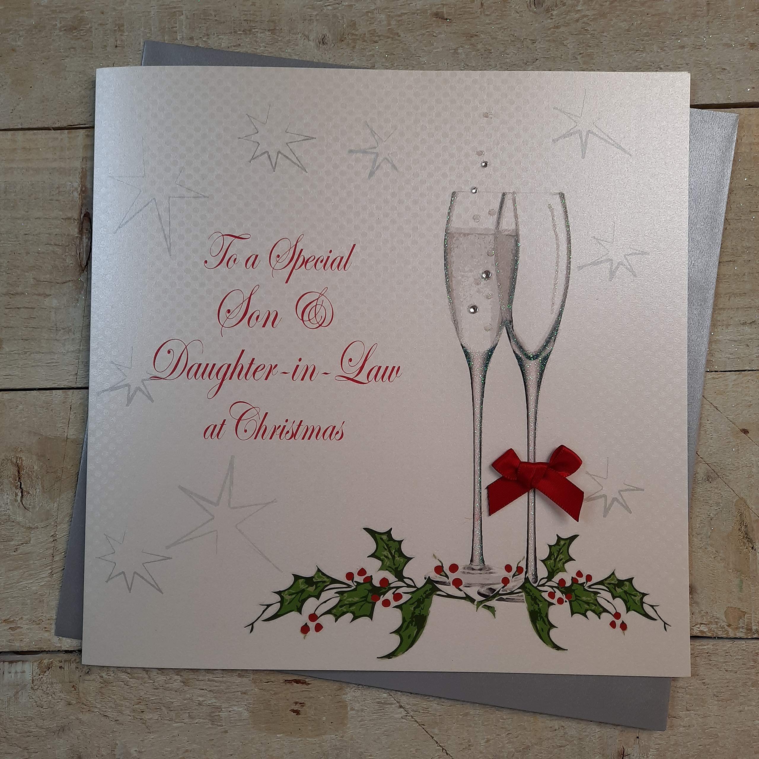 white cotton cards XC6 To a Special Son and Daughter In-Law At Christmas Handmade Large Christmas Card, White