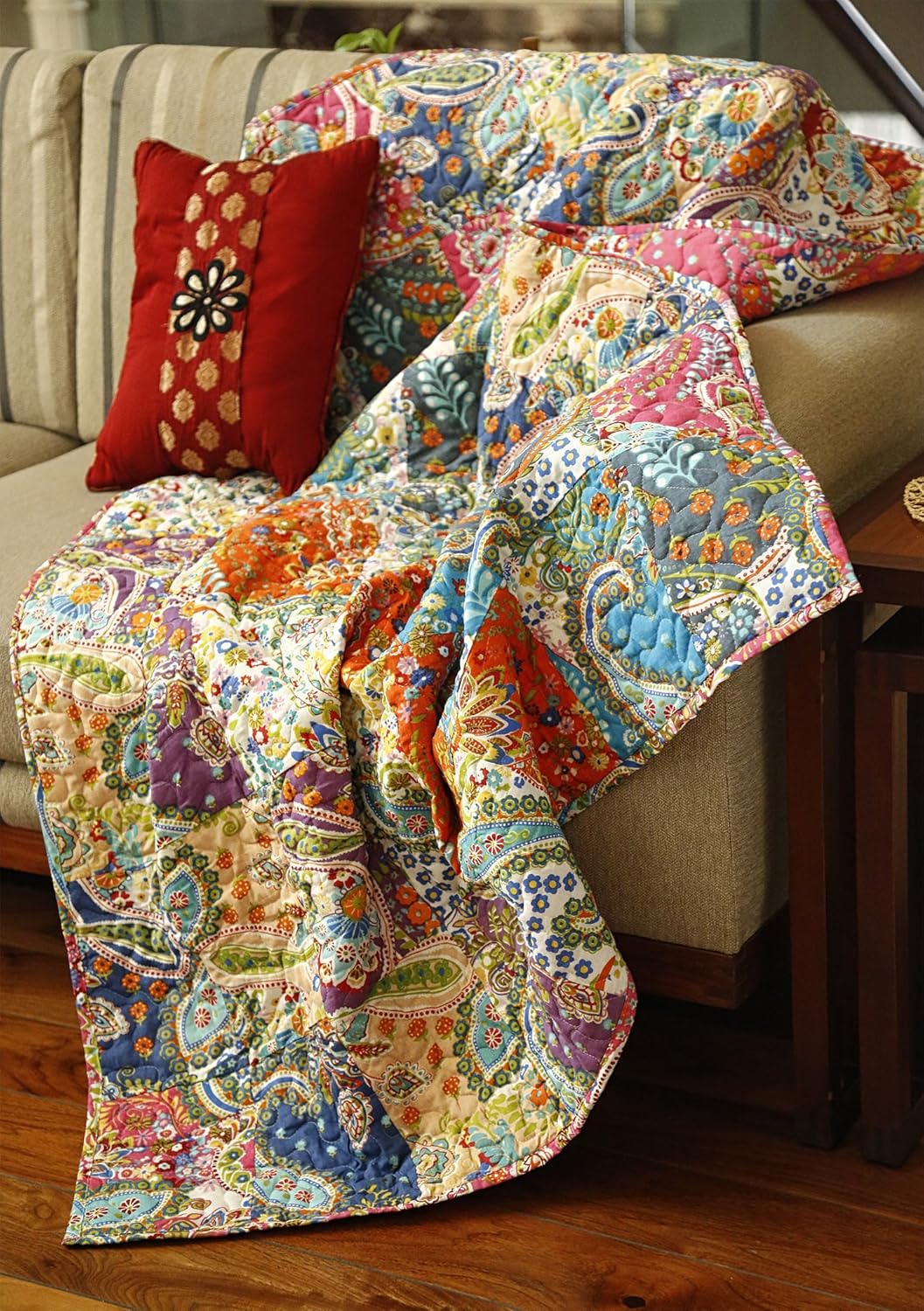 Throw Blanket 130x170 Cm Multicolor Patchwork Quilt Indian Throws Couch Giant Sofa Throw Vintage Indian Reversible Super Soft And Warm Blankets Living Room Decorative For Sofa And Couch Home Kitchen Bedding