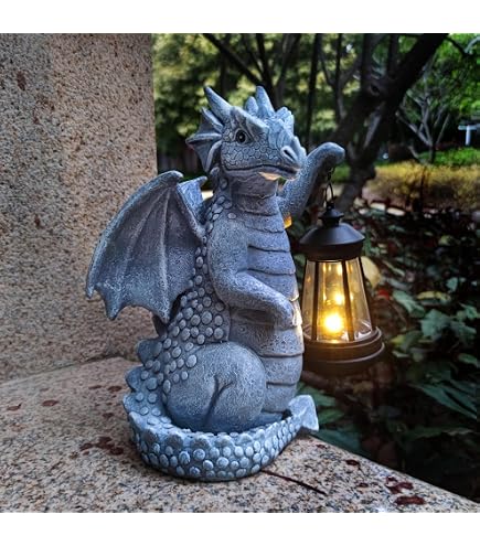 Dragon Solar Garden Light – Golden Ember Edition, Gothic Medieval Dragon Statue Lamp, Weather-Resistant Resin, For Patio, Yard & Halloween