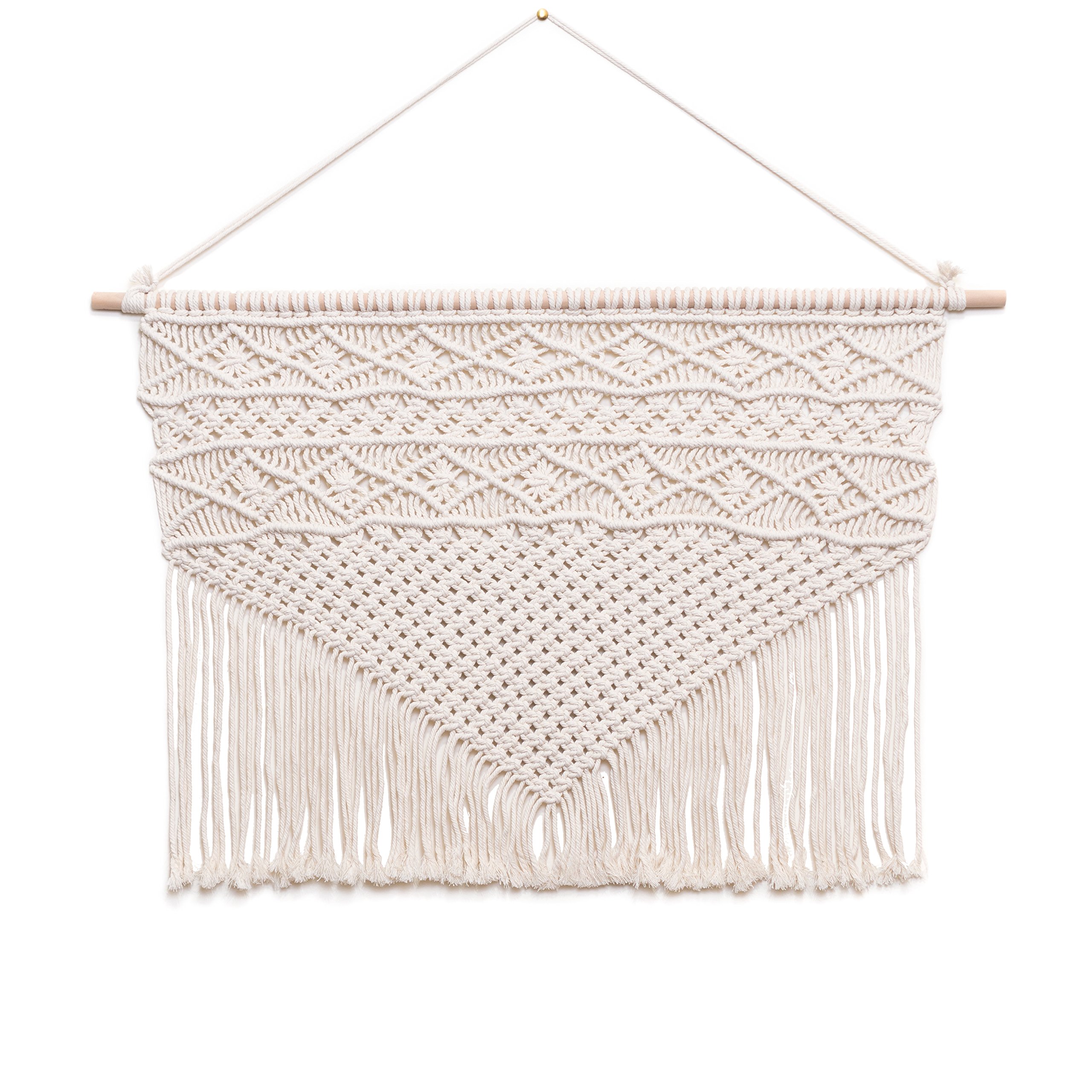 OBJECTS IN SPACE Wide Macrame Wall Hanging 32” x 22” for Bedroom, Apartment, Dorm | Large Handmade Bohemian Tapestry Decoration | USA Designed | Natural Cotton