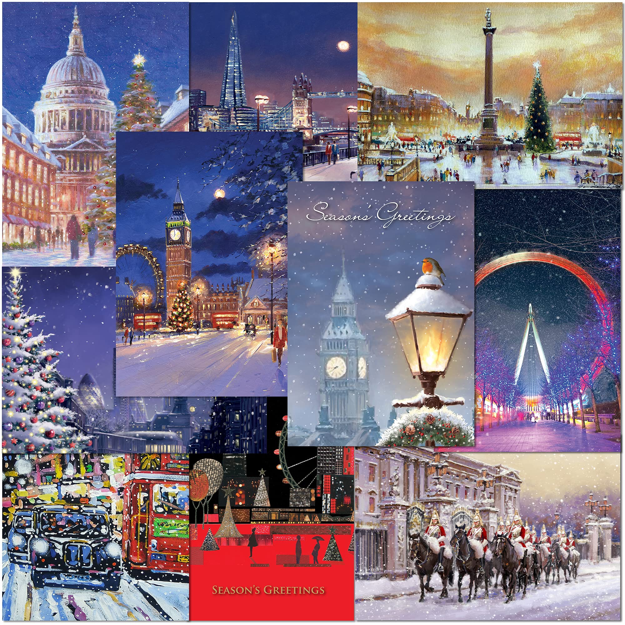 Olivia Samuel Pack of 10 Premium London Christmas Cards from A5 Standard Size with Peel and Seal Envelopes
