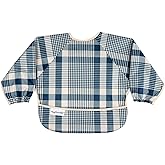 Tiny Twinkle Long Sleeve Bib for Babies & Toddlers | Waterproof Smock Bib for Eating | Machine Washable & Mess-Proof Feeding Essentials | Newborn Shower Gift (Gingham, Small 6-24 Months)