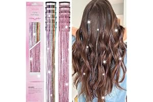 Ainani Hair Tinsel Clip in 12 Pcs Glitter Tinsel Hair Extensions 20 Inch Fairy Hair Clip in Hair Tinsel Heat Resistant Sparkly Hair Accessories for Girls Women Kids (Pink 6Pcs &Colorful 6Pcs)