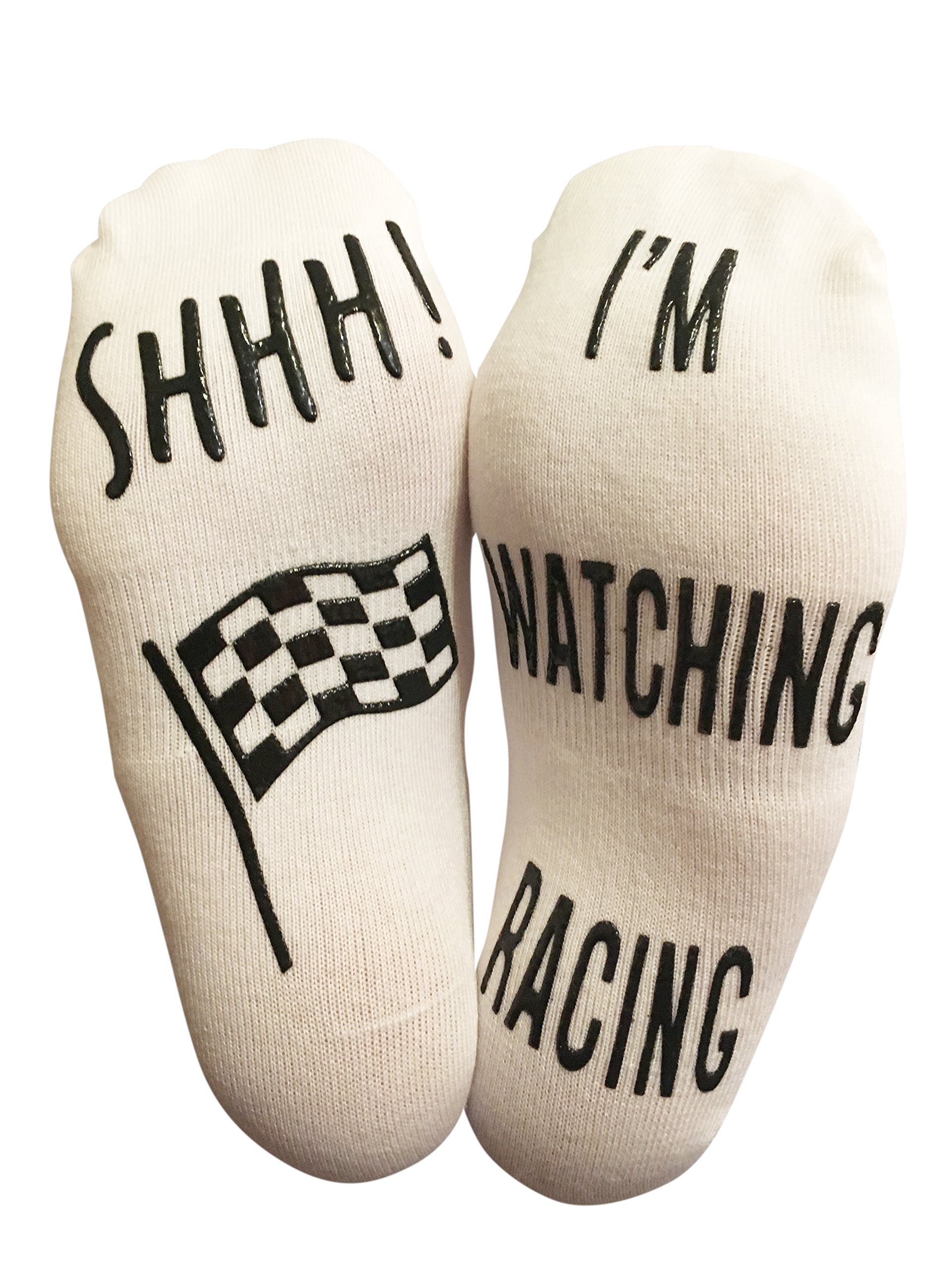 'Shhh I'm Watching Racing' Funny Novelty Socks For Those People That Love Racing (Ankle Lounge Socks)