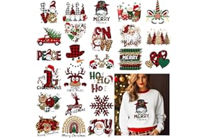 Cysincos Iron on Stickers Heat Transfer Decal Patches Vinyl for T-Shirt Clothing Hat Pillow Backpack DIY Craft Supplies (Christmas-Plaid-24pcs)