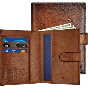 Likesing RFID Blocking Passport Holder, Leather Passport Cover for Men-Bn | RFID Passport Wallet with Credit Card Holders SIM