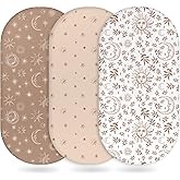 Unnivoll Baby Bassinet Sheets Girl Boy, Fitted Bassinet Sheet Set 3 Pack Bassinet Mattress Sheets Universal Fit for Rectangle, Round, Oval, Hourglass Mattress, Soft Breathable White Brown Sun God