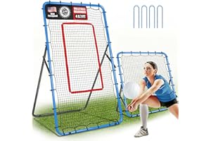 JOLORLY 2-in-1 Volleyball Rebounder Net System, Adjustable from 7x4 ft to 4x4.5 ft, 4-Angle Bounce Back Net, Training Equipment for Volleying, Bumping, Spiking Practice, Resists Twisting