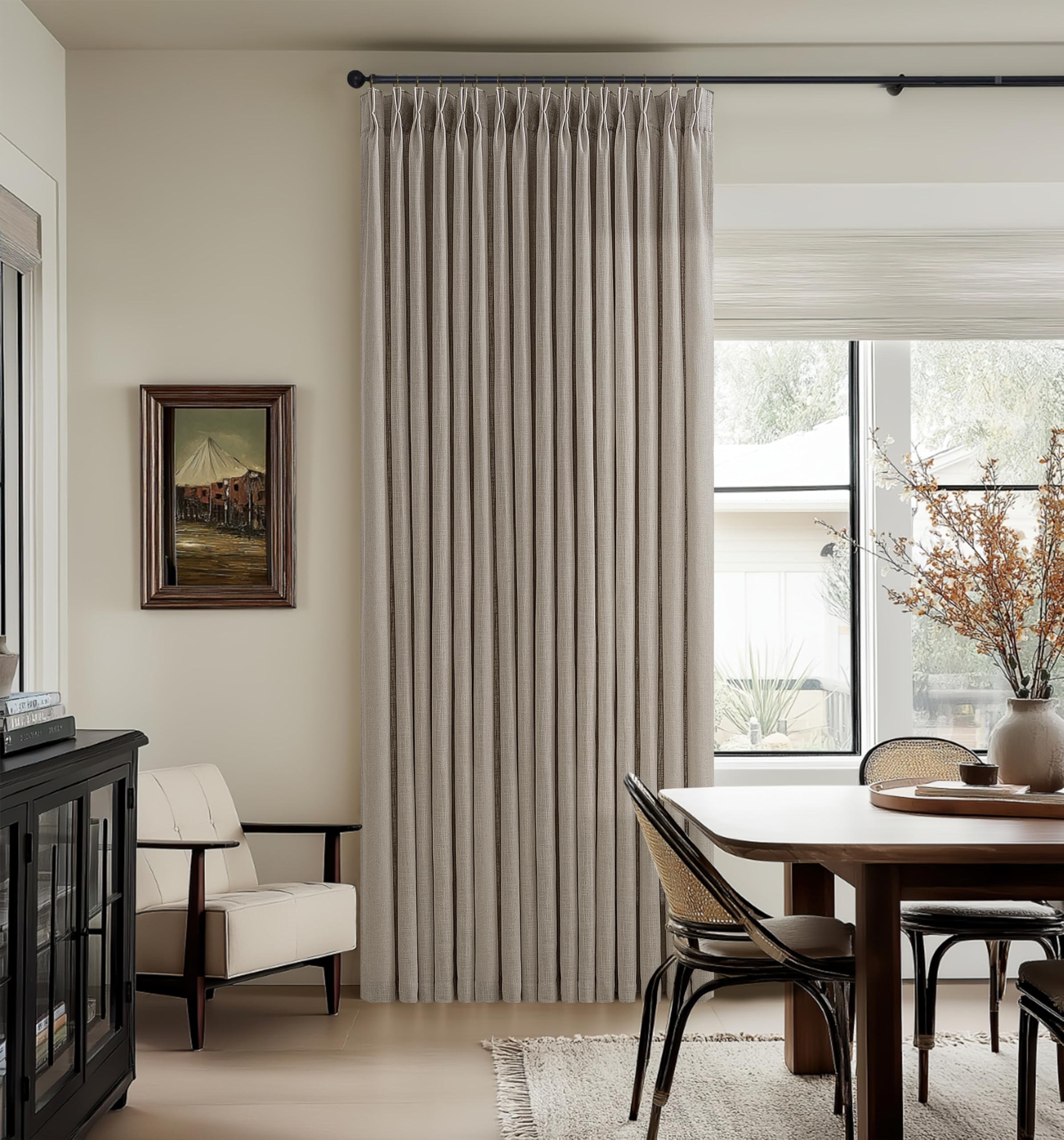 Photo 1 of Taupe Pleated Linen Curtains 102 Inches Long for Living Room 2 Panels Set Greyish Beige Flax Pinch Pleat Drapes Back Tab Farmhouse Ceiling Floor 102 Inch Window Curtains Bedroom Burlywood Birch