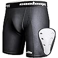 COOLOMG Youth Boys Compression Shorts with Protective Cup Sliding Underwear for Baseball Football Lacrosse Hockey