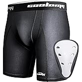 COOLOMG Youth Boys Compression Shorts with Protective Cup Sliding Underwear for Baseball Football Lacrosse Hockey