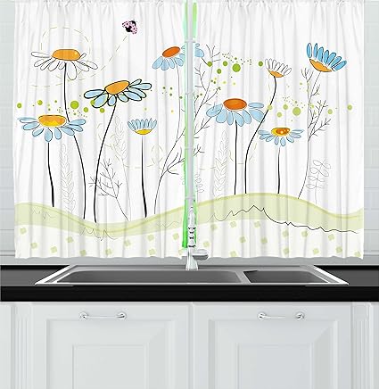 Amazon Com Ambesonne Floral Kitchen Curtains Gardening Theme